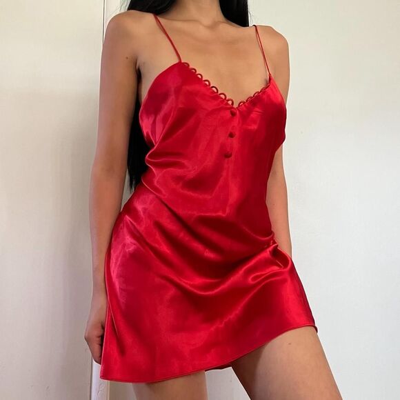 Vintage 90s Shiny Satin Slip Vintage BETH MICHAELS SHINY SATIN Slip Chemise - Picture 2 of 5